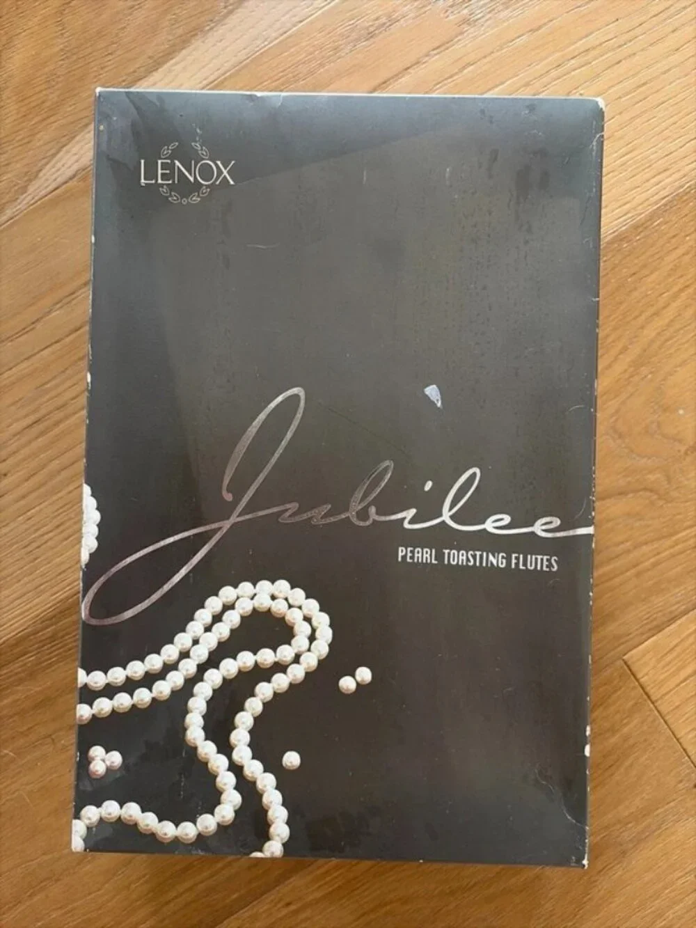 Lenox Clear Crystal Champagne Flutes with Pearl Beaded Stems